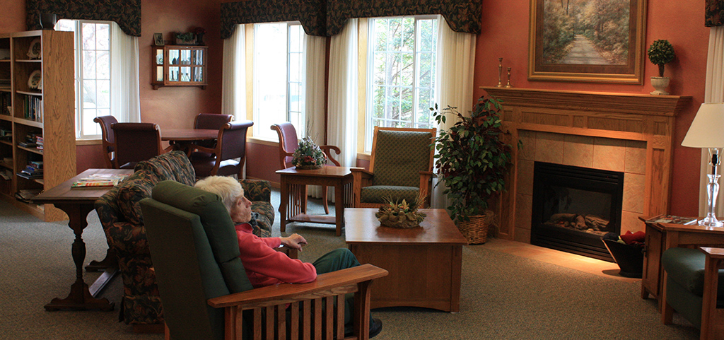 Greatroom with fireplace and group