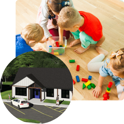 Children playing and child care expansion mockup